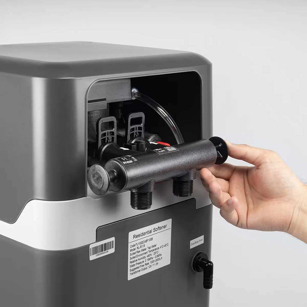 Compact Ecosoft CUBE 150 water softener unit for medium households preventing limescale buildup