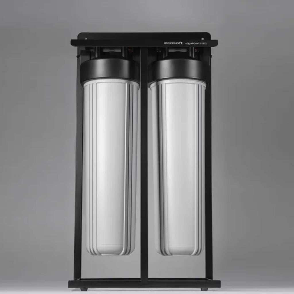 Ecosoft Aquapoint XL Duo whole house water filter with dual filtration and heavy-duty steel rack installed