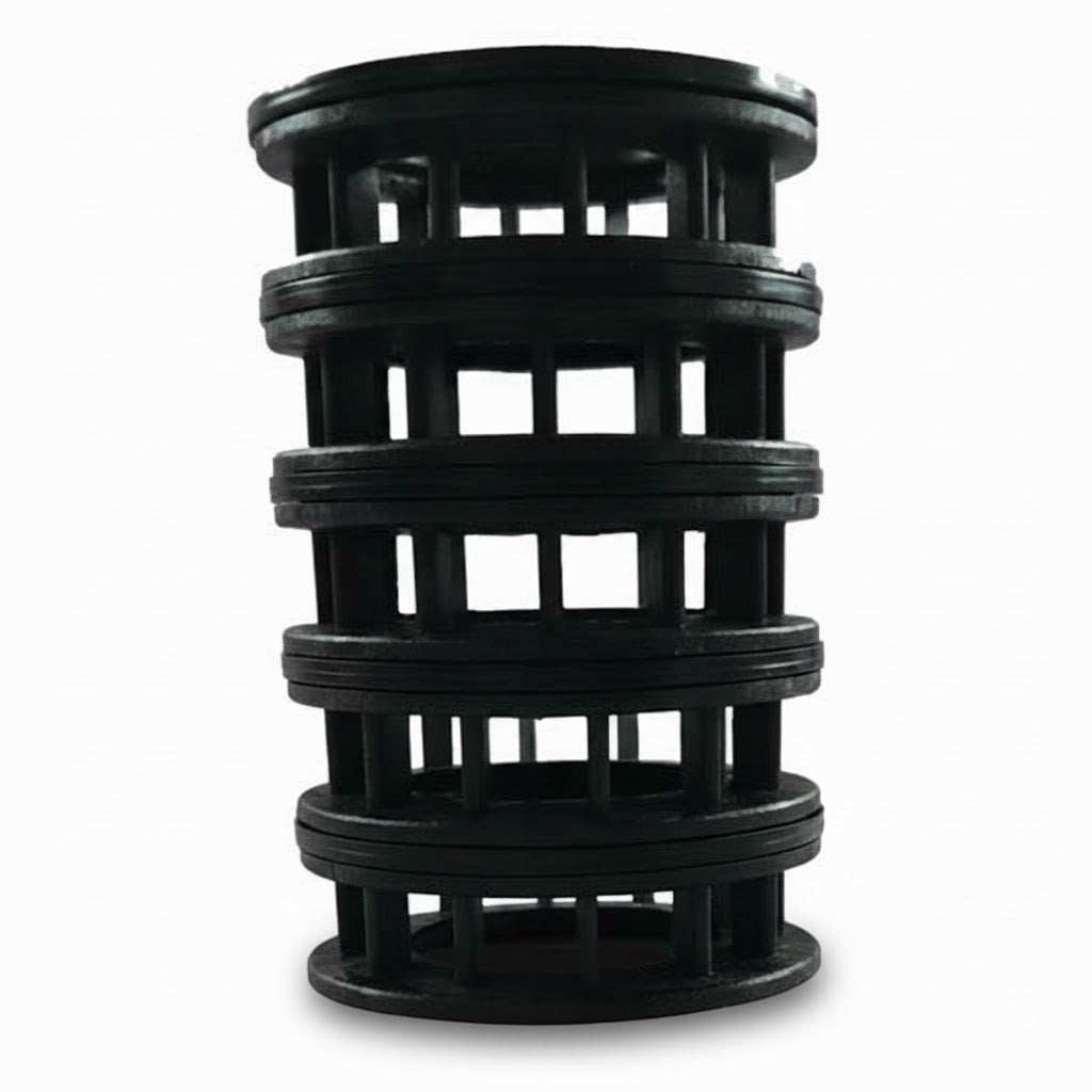 Fleck 24115 - Seals kit with a black plastic cylindrical spacer cage, featuring stacked rings and vertical supports.