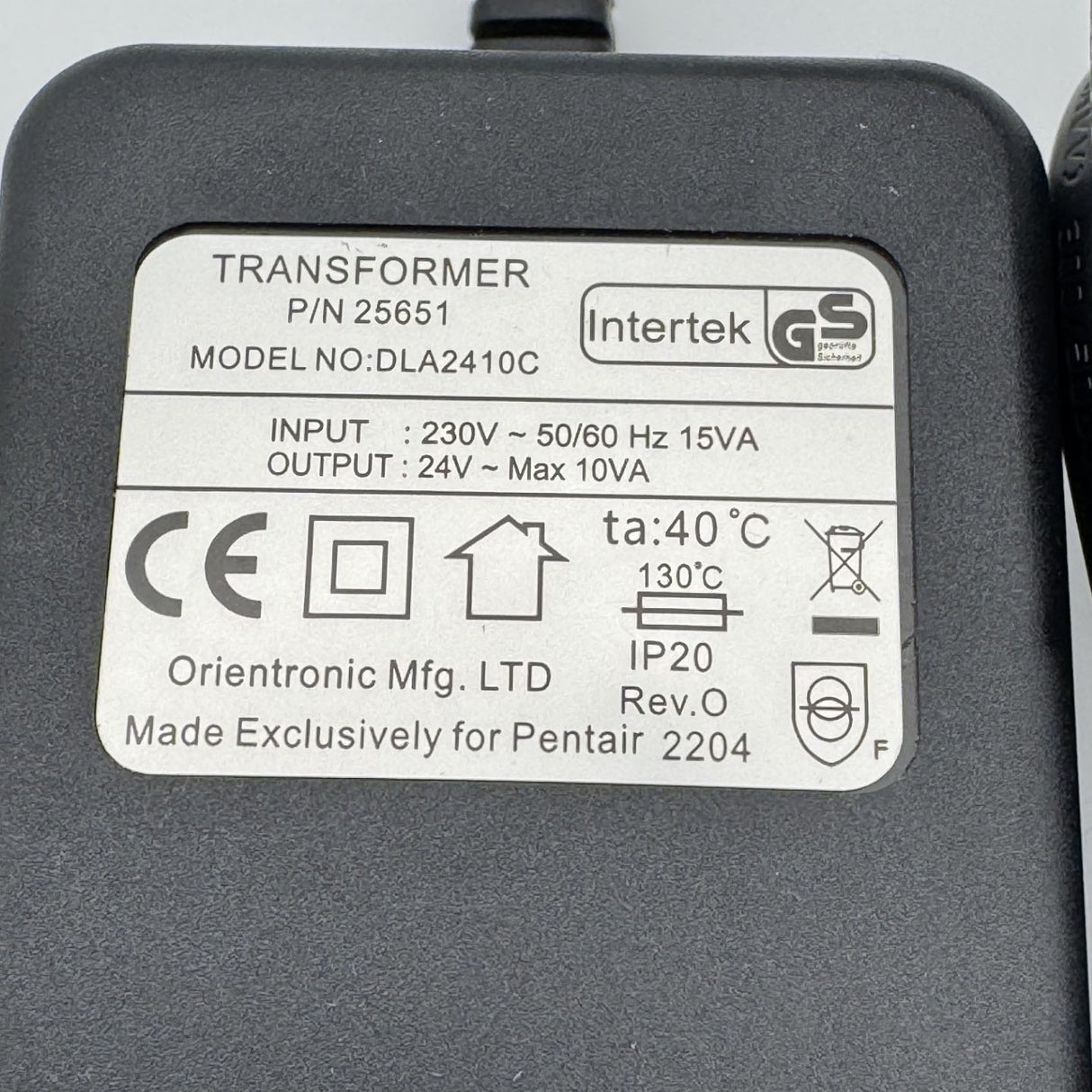 Fleck 28597 (formally 25651) Transformer 10 VA 400 mA 230 Volts Residential NO PLUG SUPPLIED