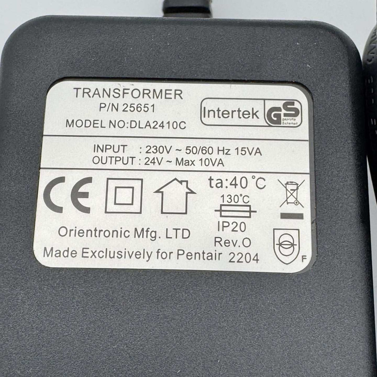 Fleck 28597 transformer 10 VA 400 mA 230 Volts for residential water treatment systems without plug