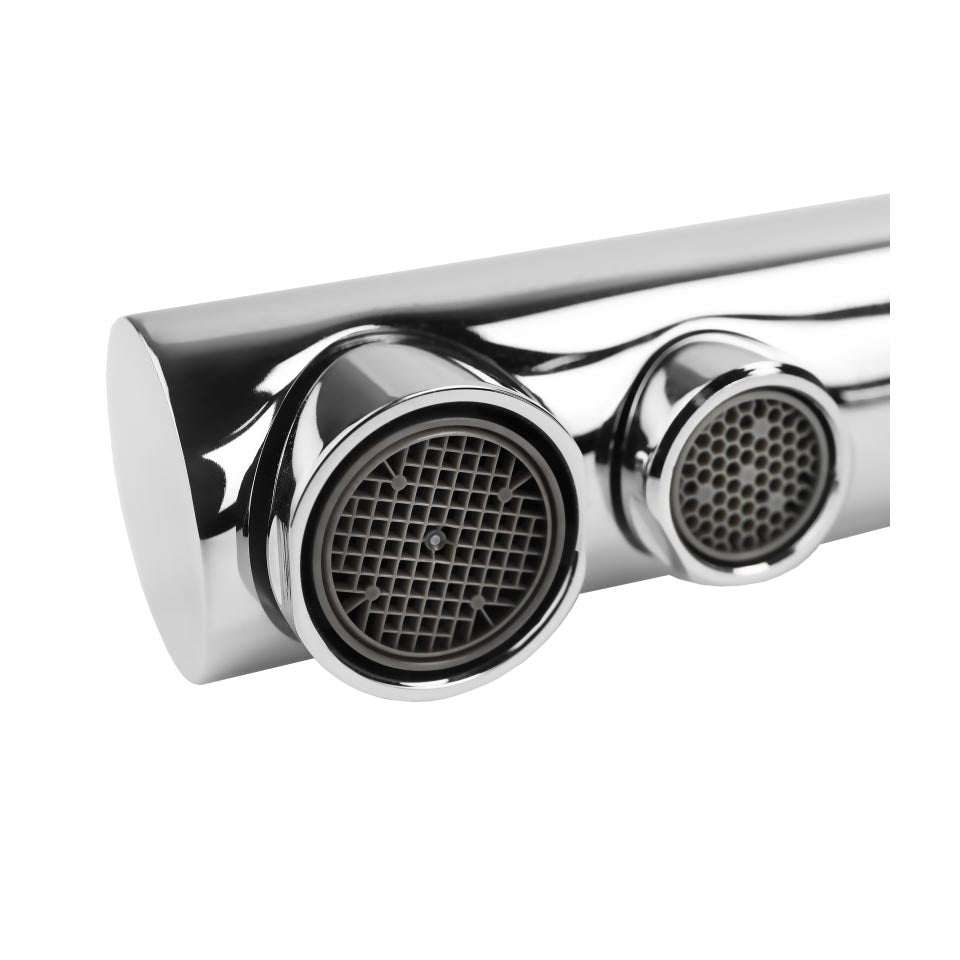 Ecosoft 3 Way Tap kitchen faucet with L-shaped spout and 360-degree swivel offering hot, cold, and filtered water in stainless steel design