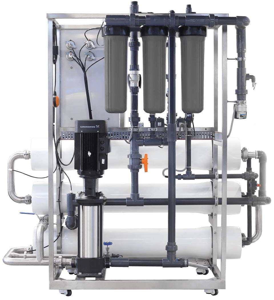 Ecosoft INOX IoT MO3 8-inch industrial reverse osmosis water purification system with stainless steel frame and IoT monitoring