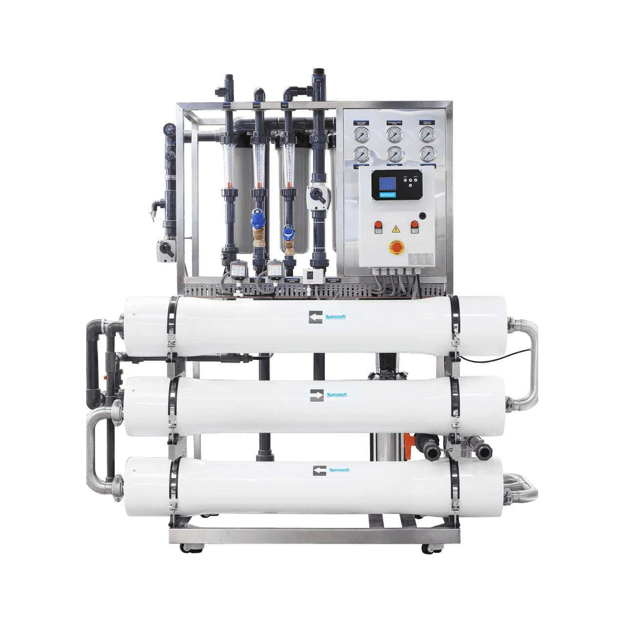Ecosoft INOX IoT MO3 8-inch industrial reverse osmosis water purification system with stainless steel frame and IoT monitoring