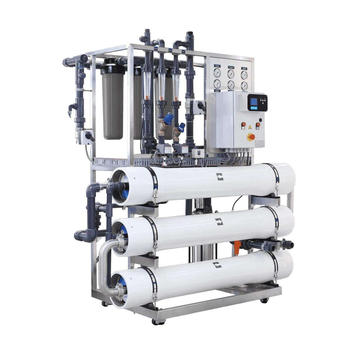 Ecosoft INOX IoT MO3 8-inch industrial reverse osmosis water purification system with stainless steel frame and IoT monitoring