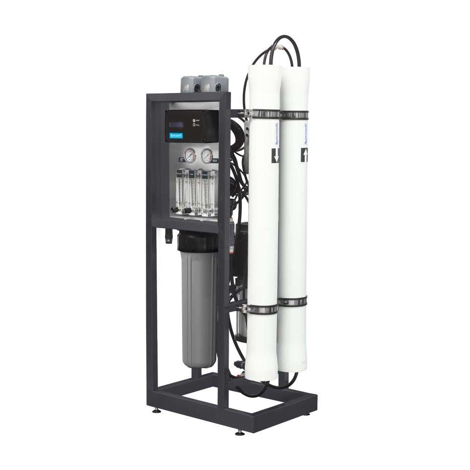 Ecosoft Professional MO12000 4-inch reverse osmosis system with 450 LPH capacity and compact stainless steel design for industrial water purification
