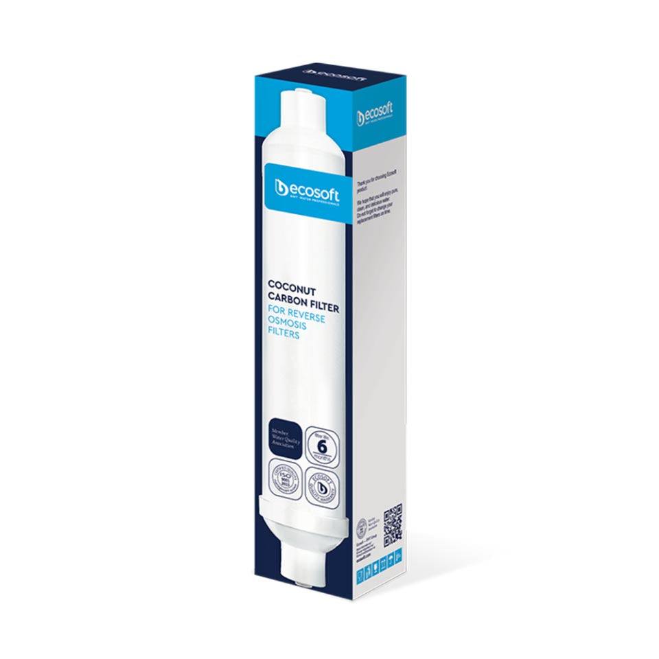 Ecosoft Carbon Postfilter for RO filter with push-fit connectors and coconut shell carbon filtration