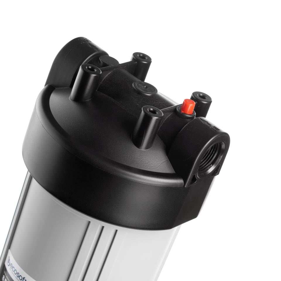 Ecosoft Big Blue 4.5x20 inch water filter housing with activated carbon filter, durable and efficient whole-home water filtration system