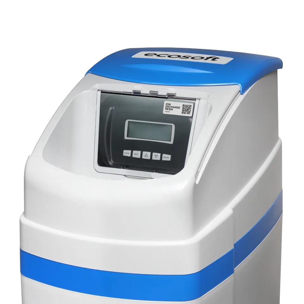 Ecosoft Arctic Blue 150 compact water softener unit with control valve and brine tank for home use