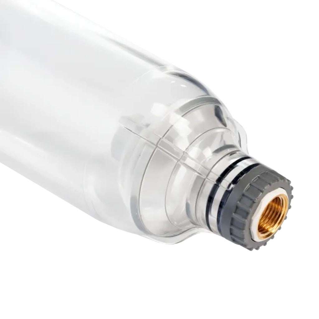 Ecosoft 3P Grey Triplex 10-inch rainwater filter with flush valve and ¾" brass connection for efficient filtration and water conservation
