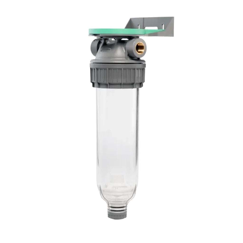 Ecosoft 3P Grey Mono 10" water filter with venturi valve and ½” drain for efficient sediment flushing and easy maintenance