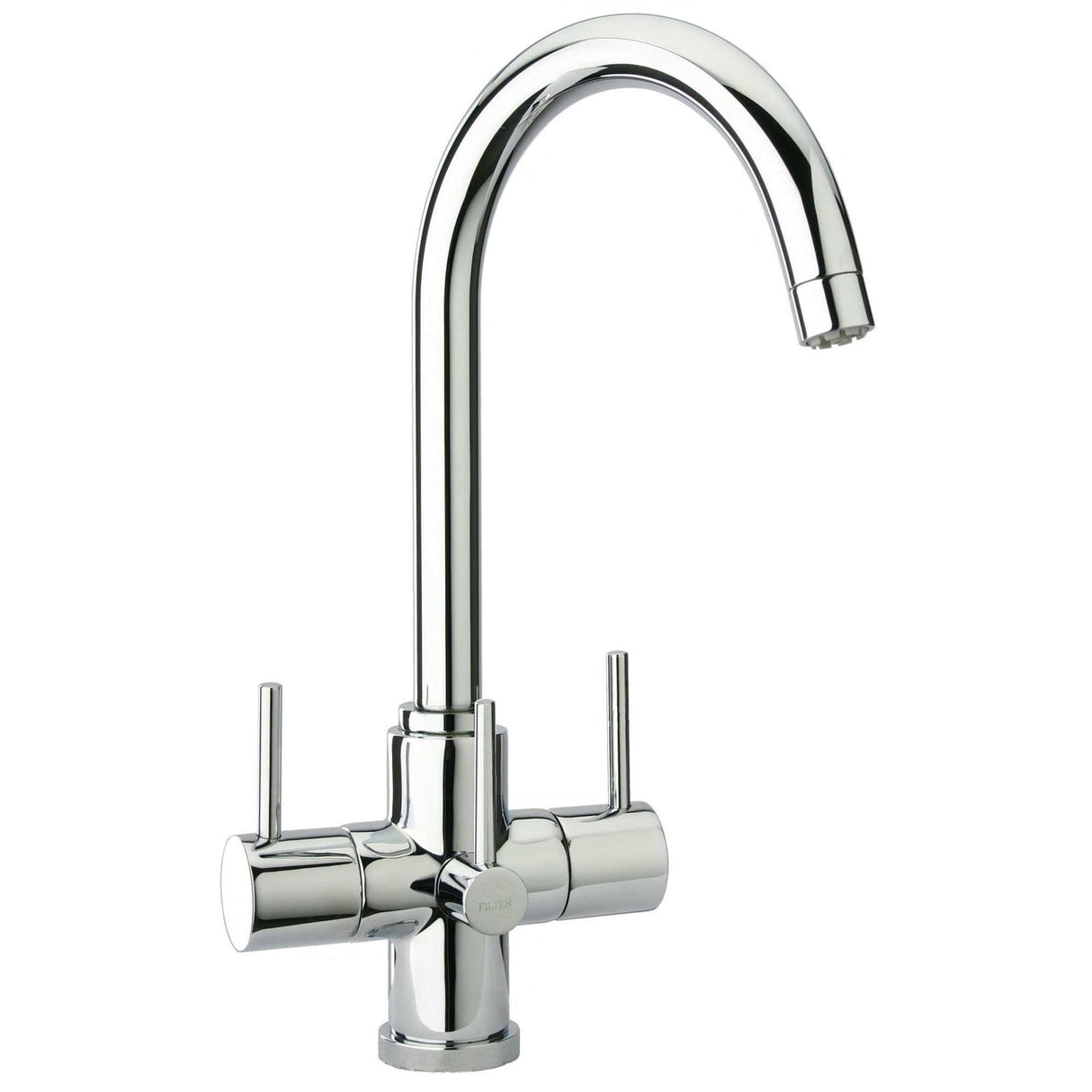 Genoa 3 Way Tap with 3 chrome levers for hot, cold, and filtered water in modern kitchen