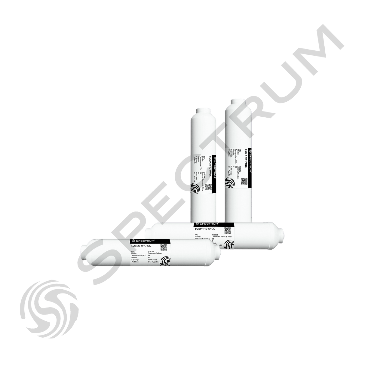 SCIBP-1-10-1/4QC : SPECTRUM Carbon Inline Block 1µm with Phosphate 10" 1/4" Push Fits