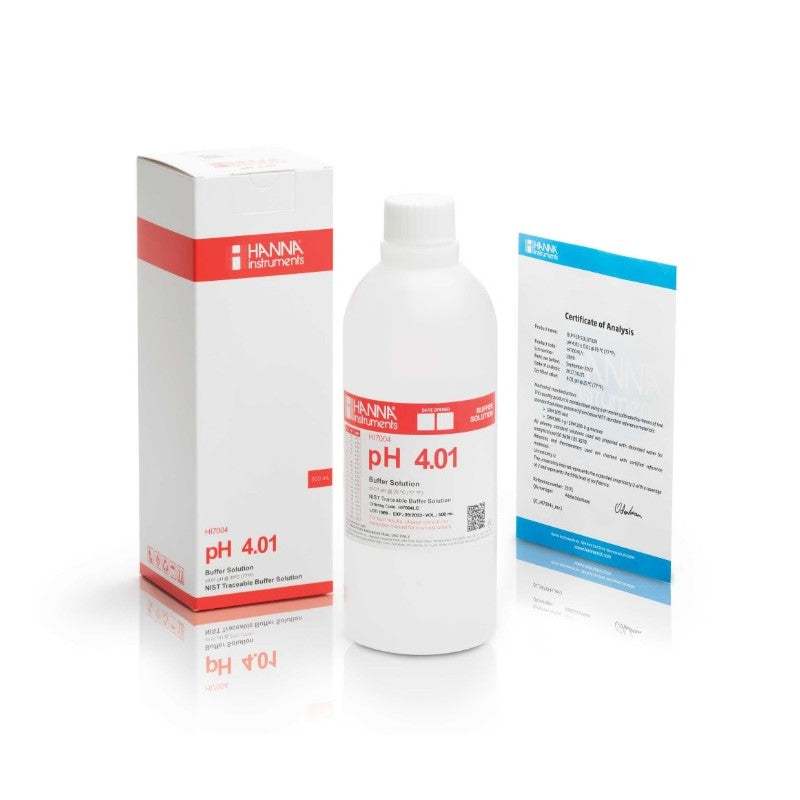 HI-7004L/C pH 4.01 Buffer Solution, 500 mL bottle & Certificate of Analysis
