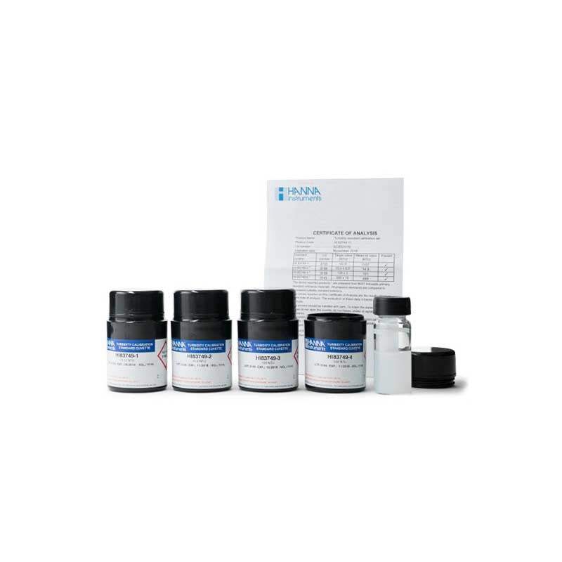 HI-83749-11 Turbidity Calibration Kit with NIST traceable standards and protective containers for HI-83749-02 meter calibration