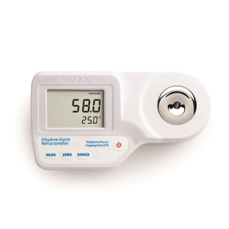 HI-96831 Digital Refractometer handheld device for ethylene glycol analysis with LCD display and sample well