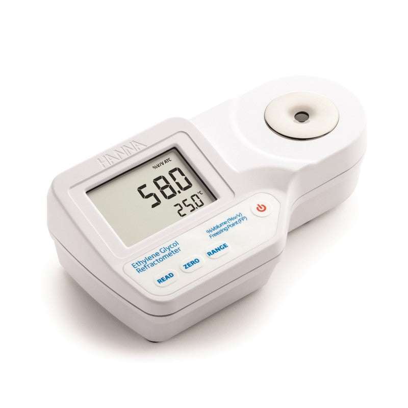 HI-96831 Digital Refractometer handheld device for ethylene glycol solution testing with LCD display and rugged design