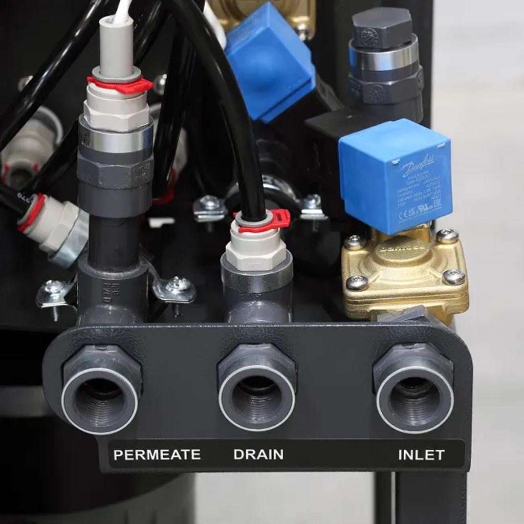 Ecosoft Professional MO12000 4-inch reverse osmosis system diagram with specifications