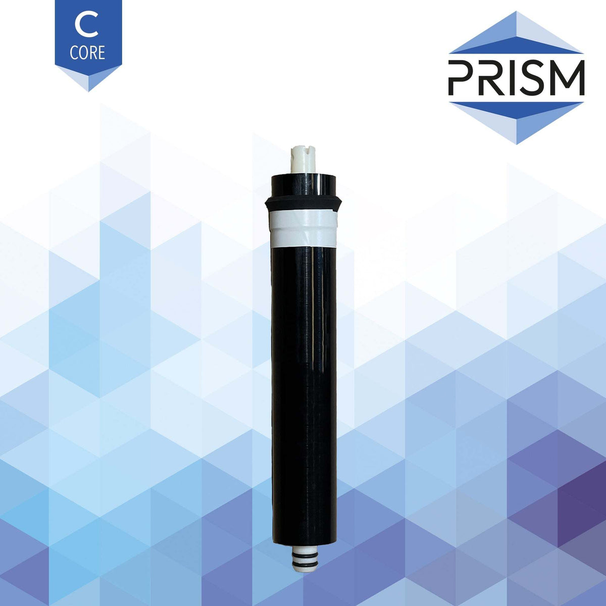 Reverse osmosis membrane ROM-1, a slim black cylindrical element with white collars and end fittings.