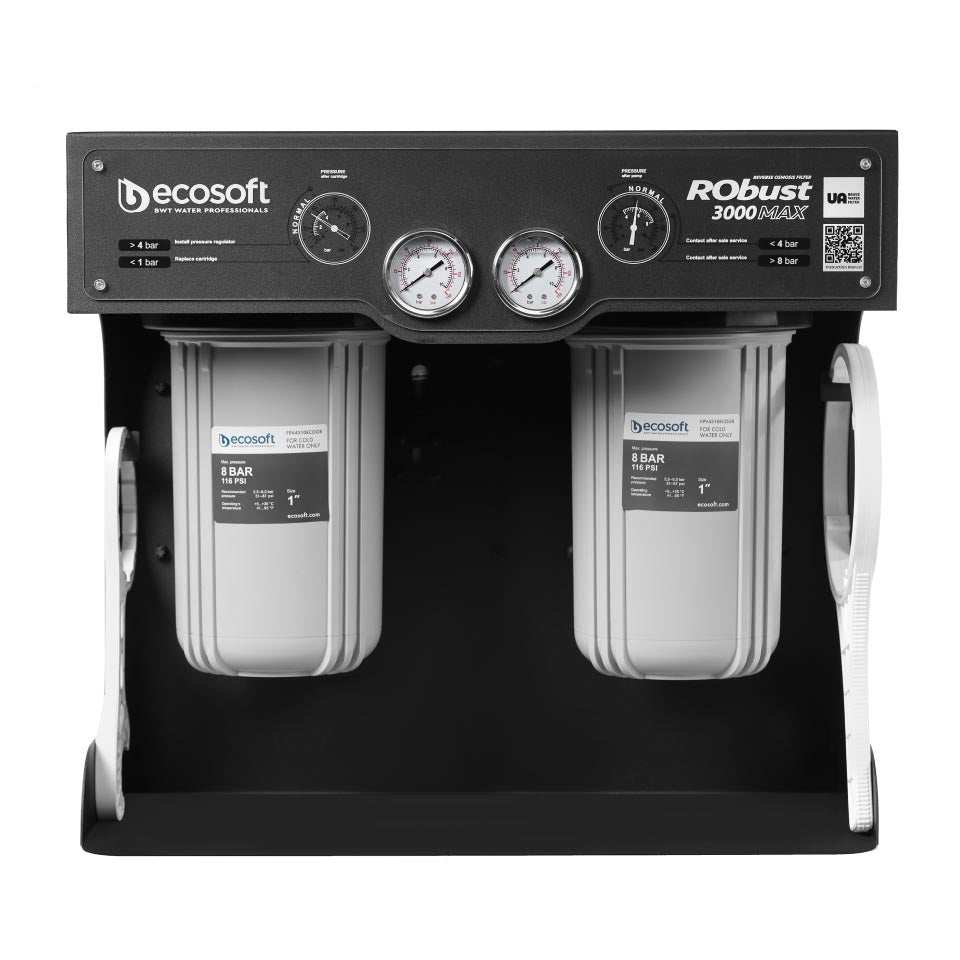 Ecosoft RObust 3000MAX reverse osmosis water filter unit with 150 LPH flow rate and compact design