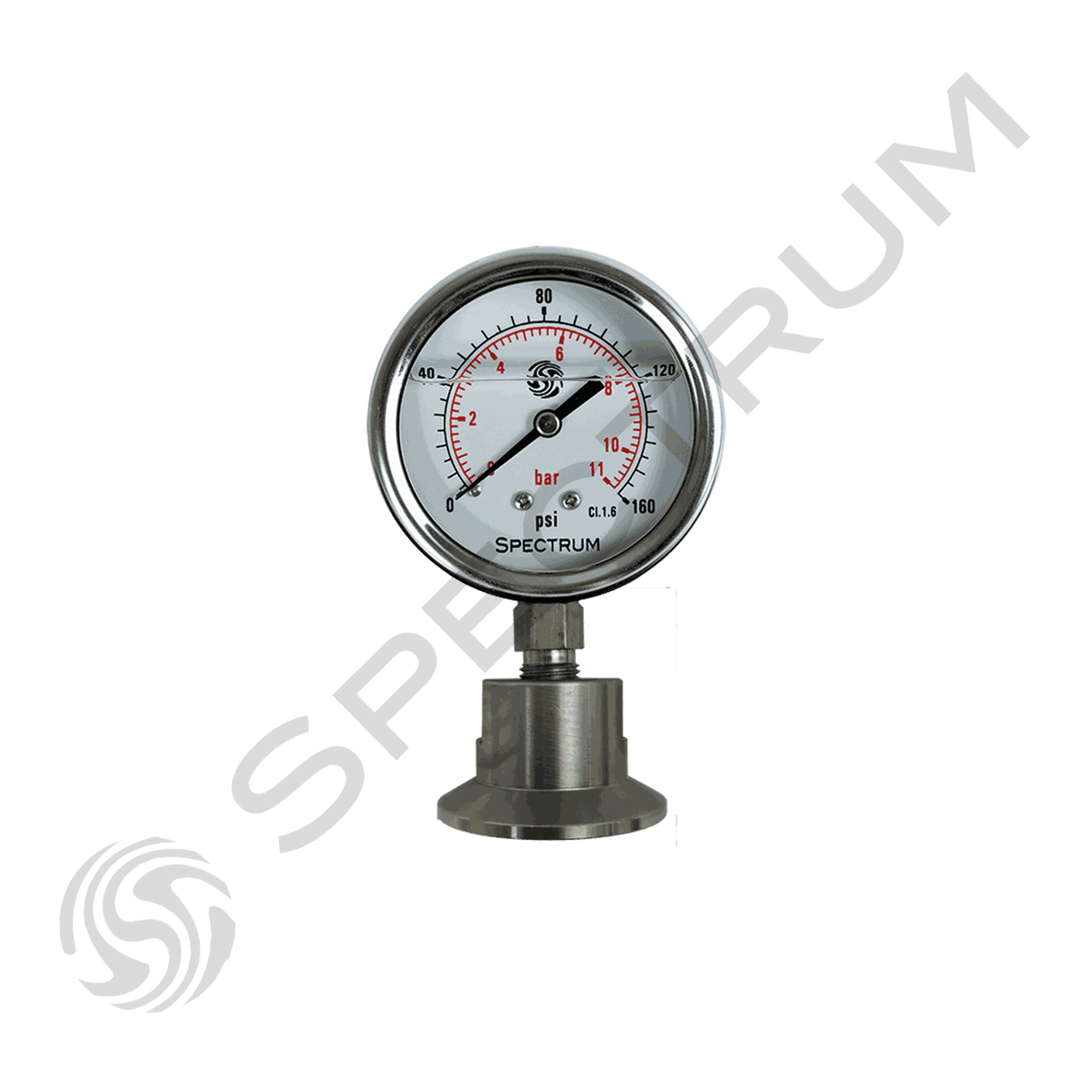 PSFH-GAUGE : SPECTRUM Sanitary Diaphram Gauge 0-11 Bar 50mm Dial 1.5" Tri-Clover