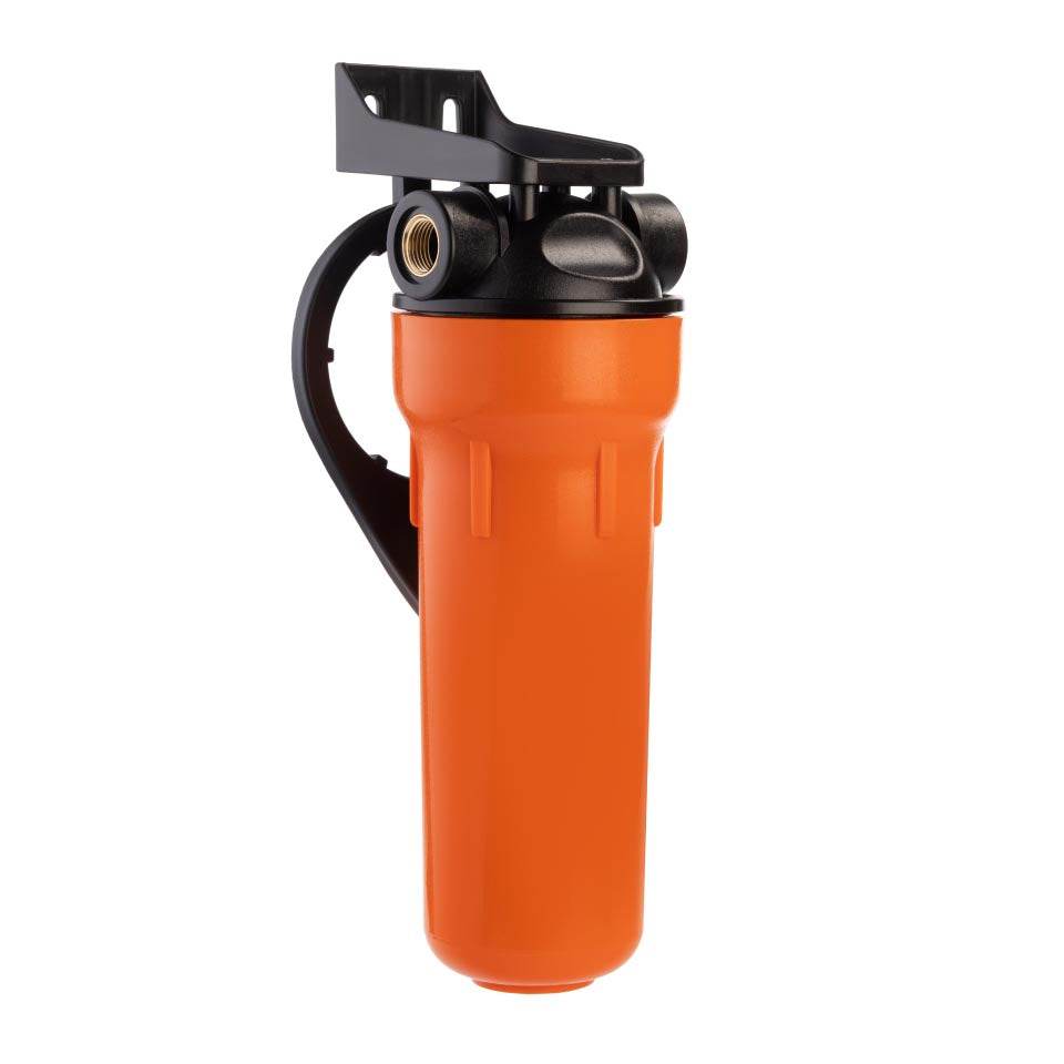 Ecosoft 10-inch housing for hot water 1/2 inch with brass connections and durable plastic body