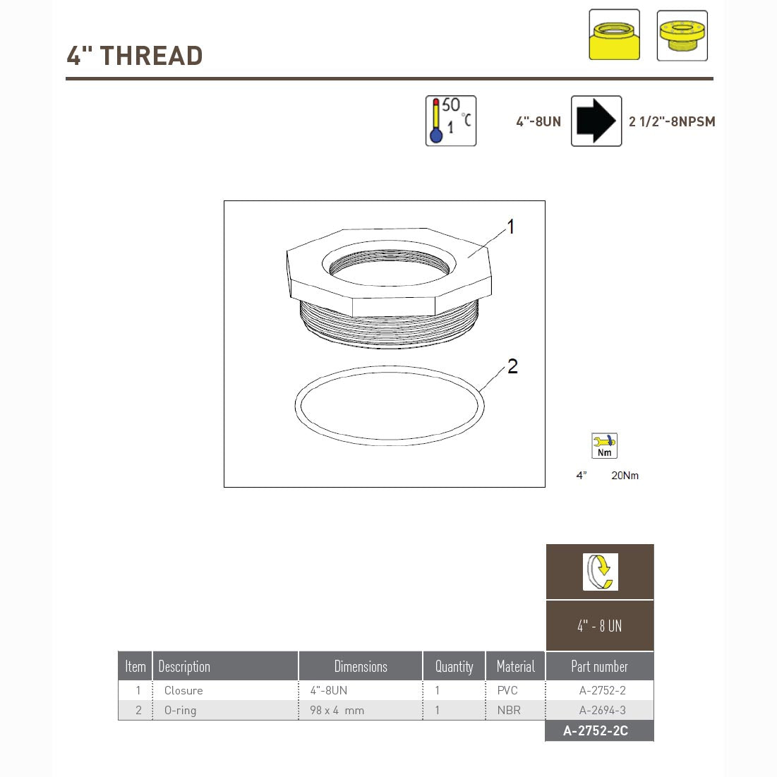 Pentair Structural Adaptor 4" by 2.5" PVC threaded with O-ring for leak-proof water treatment connections