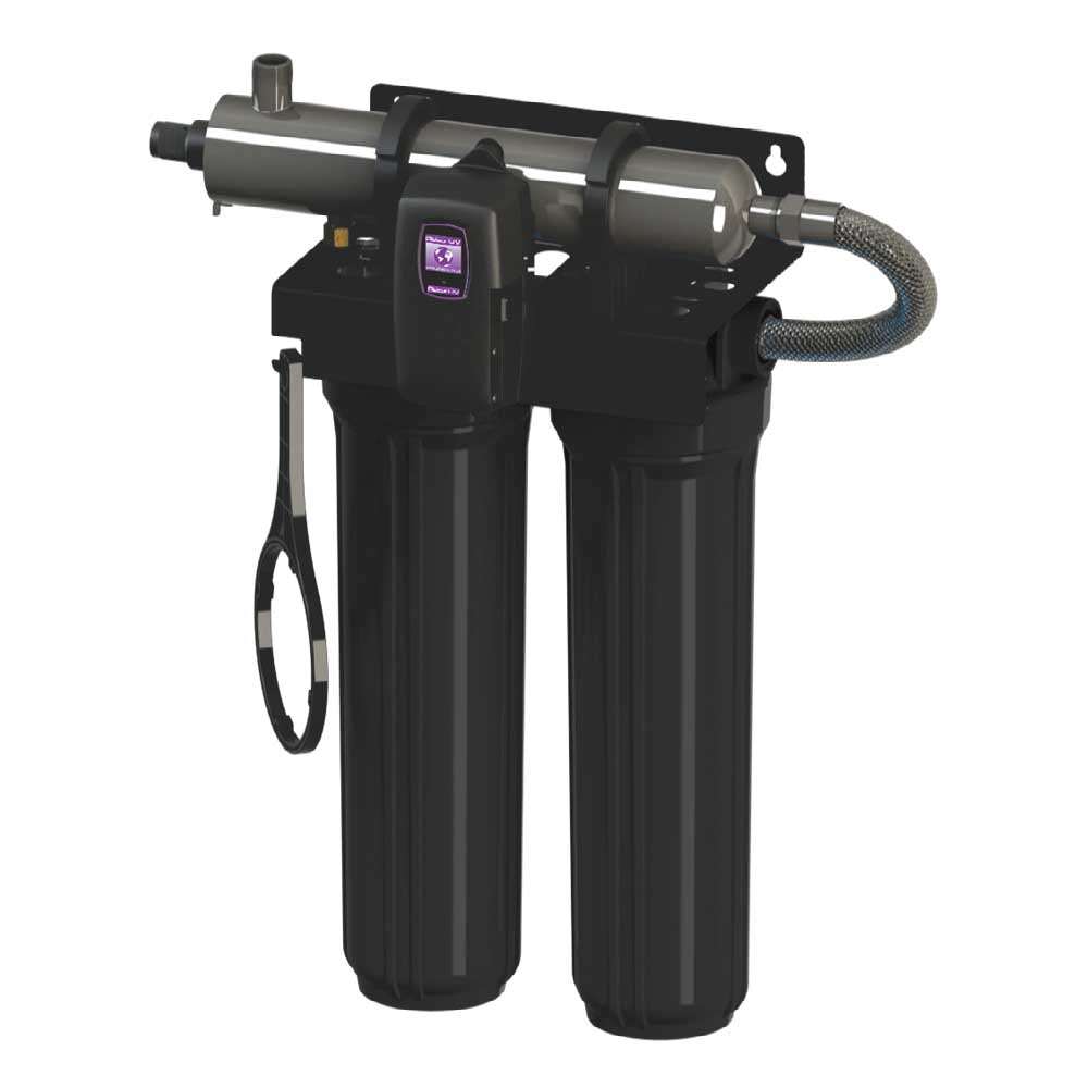 Atlas Rack Mount UV water treatment system with filtration and UV technology in stainless steel housing