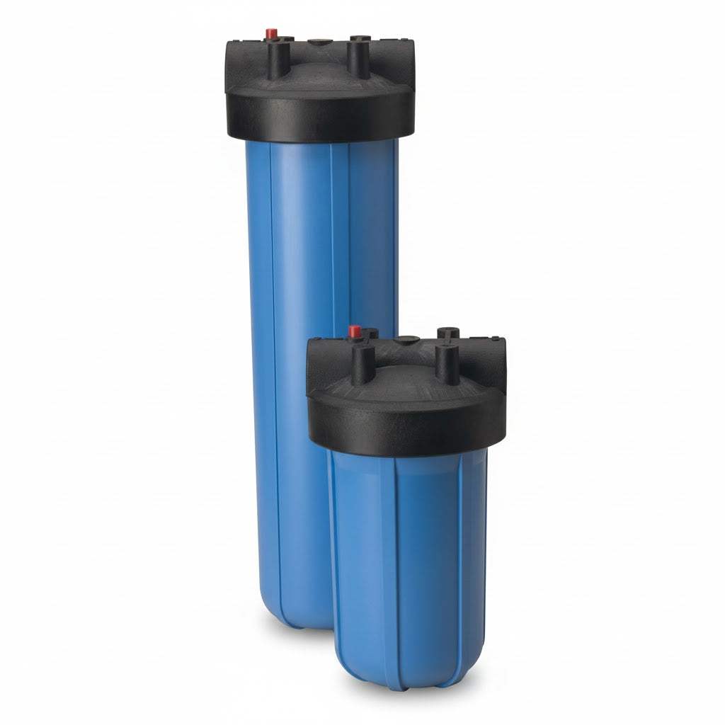 Pentair Pentek Big Blue Large Diameter Housing 20 inch blue polypropylene water filter housing with pressure relief valve and multiple port sizes