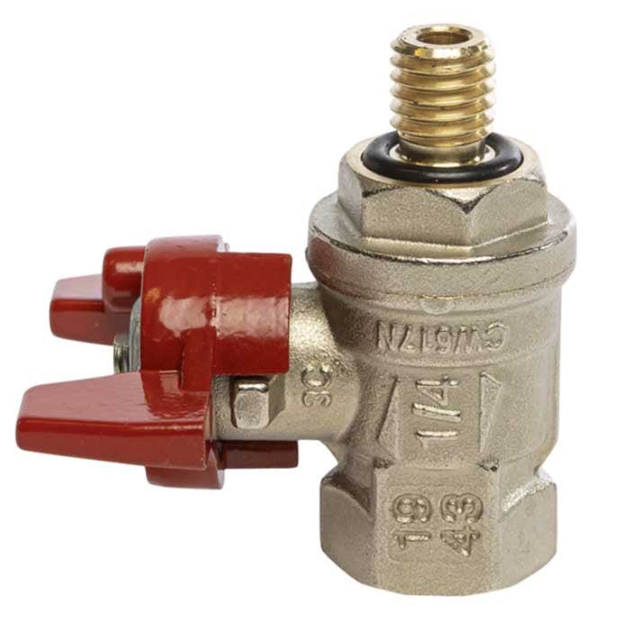 Cintropur Ball Valve with a silver metal body, brass threaded connector and red hand-tightened lever handle.