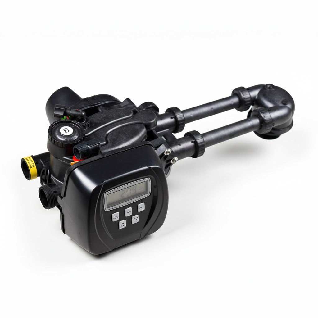 Clack WS1 TT Clack Duplex 1" Valve Kit VTTCIDME-03, black composite valve with digital control panel and twin pipes