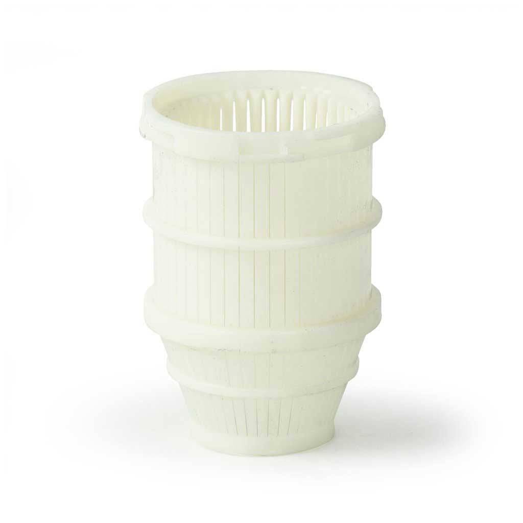 Clack D1203-03 Upper Screen 32mm, off-white plastic cylindrical distributor screen with vertical slots and ridged bands.