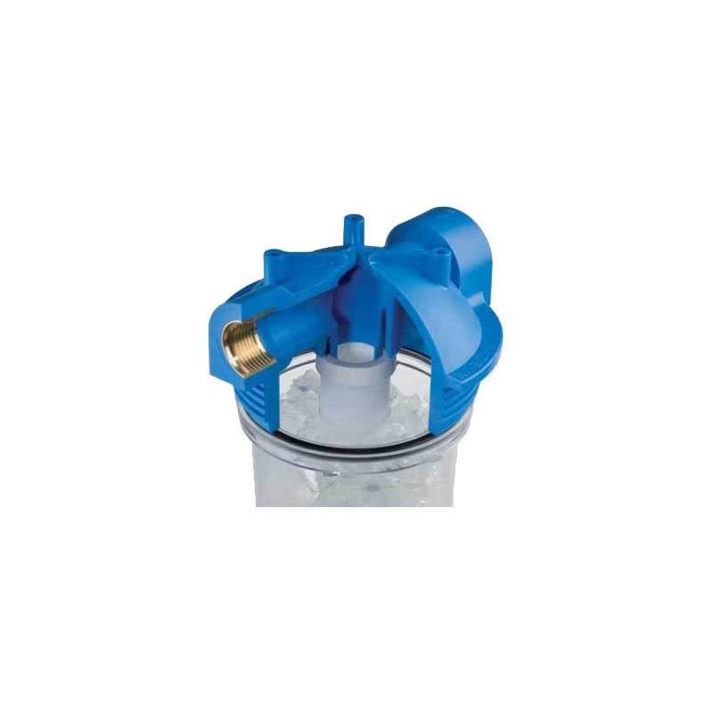 DOSAPROP PLUS 3P SX anti-scale water treatment filter with blue plastic head, clear housing and brass threaded port