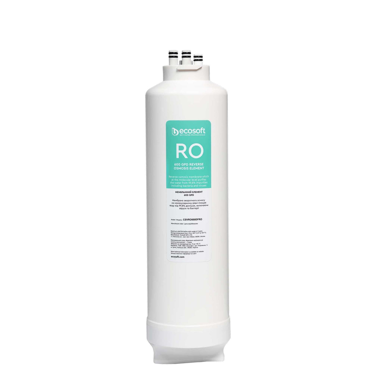 Ecosoft 600 GPD membrane element for CROSS 90 direct flow reverse osmosis system with fast replacement technology