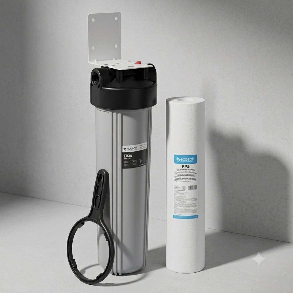 Ecosoft 5 Micron Sediment Filter with 20-inch large diameter housing and 1-inch BSP for effective water purification