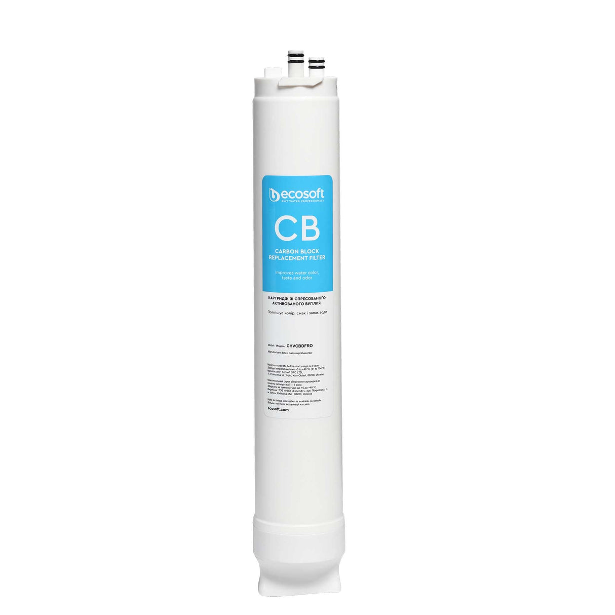 Ecosoft CB Carbon Block Postfilter for CROSS 60/90 reverse osmosis systems enhancing water taste, odor, and color with FAST&DRY replacement technology