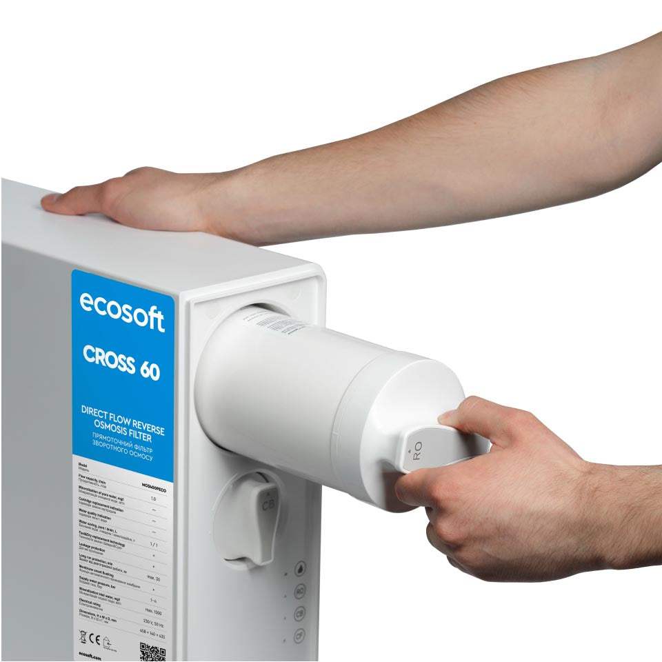 Ecosoft CROSS 60 Direct Flow RO water purification system compact design under sink installation