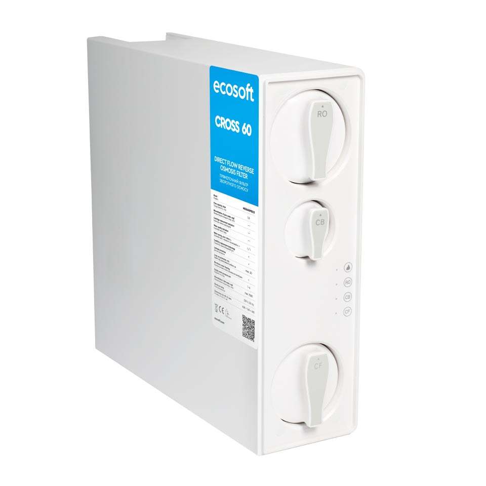 Ecosoft CROSS 60 Direct Flow RO System compact water purifier with advanced filtration and LED indicators.