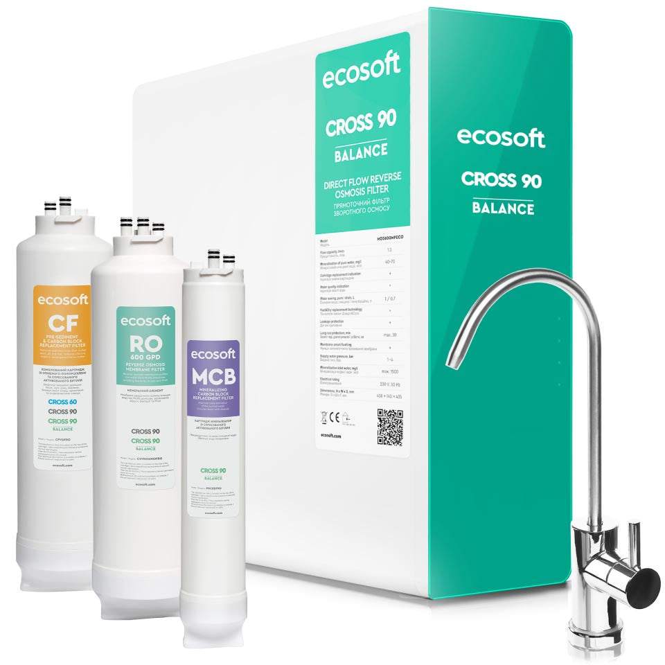 Ecosoft CROSS 90 Balance Direct Flow RO water purification system with mineral enrichment and compact design
