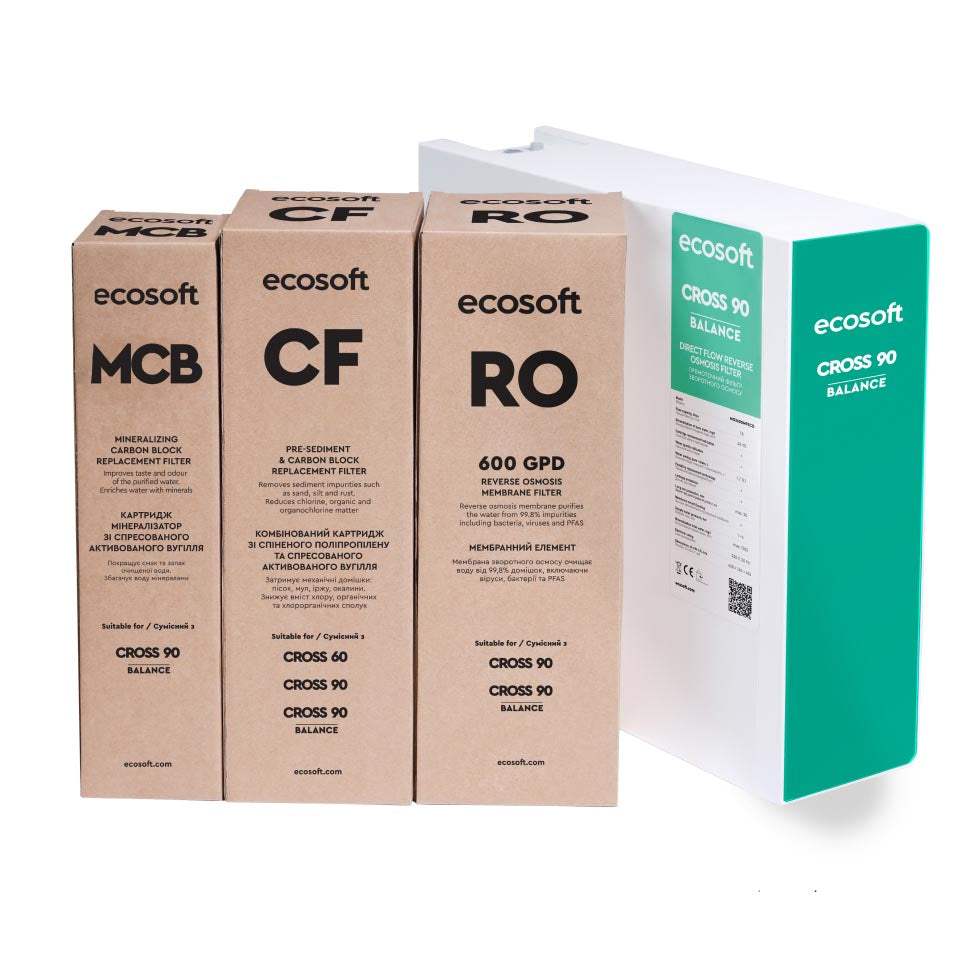 Ecosoft CROSS 90 Balance Direct Flow RO water purification system with compact design and mineral enrichment features