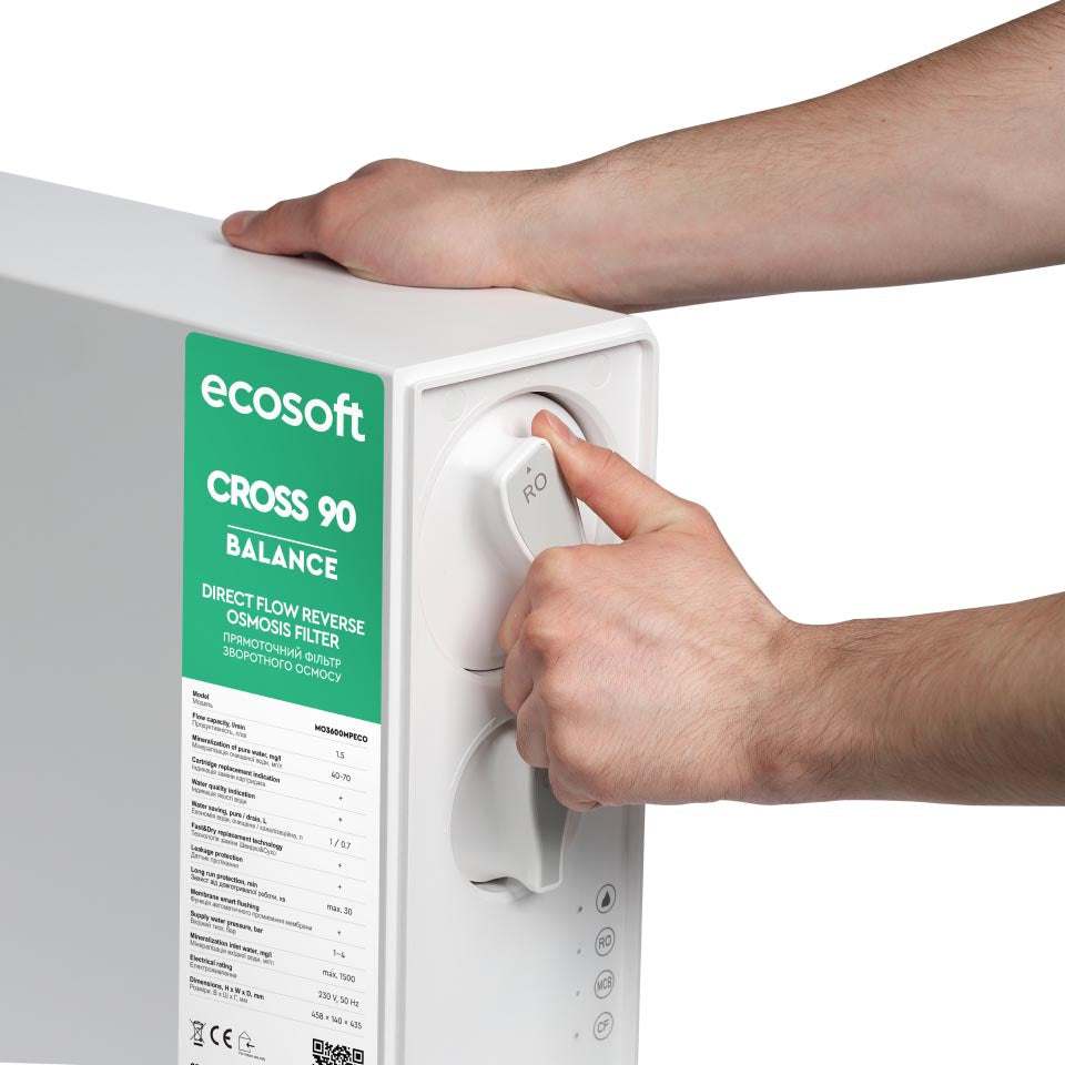 Ecosoft CROSS 90 Balance Direct Flow RO water purification system under sink compact design