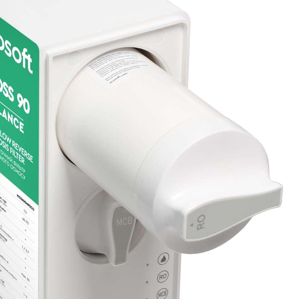 Ecosoft CROSS 90 Balance Direct Flow RO System under-sink water purifier with mineral enrichment and smart LED indicators