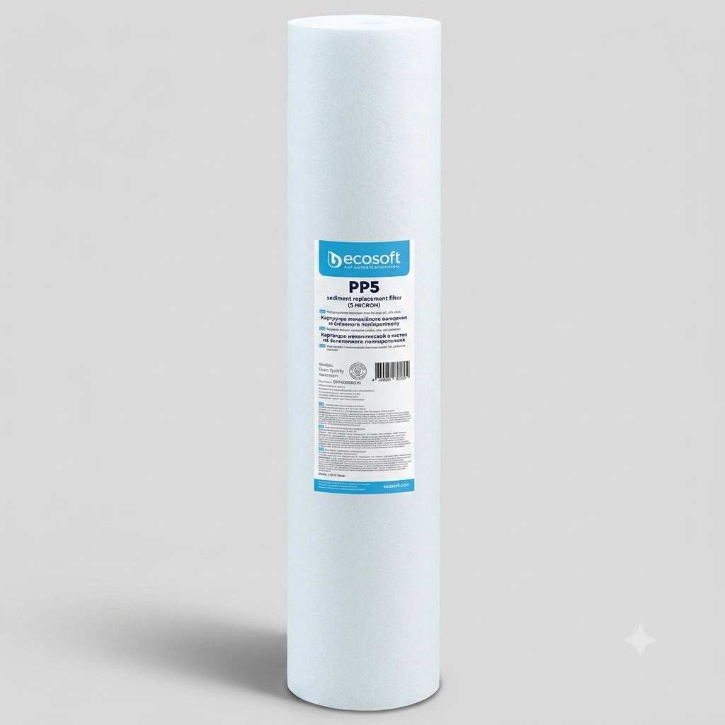 Ecosoft 5 Micron Sediment Filter with 20-inch large diameter housing for residential and small commercial water filtration systems
