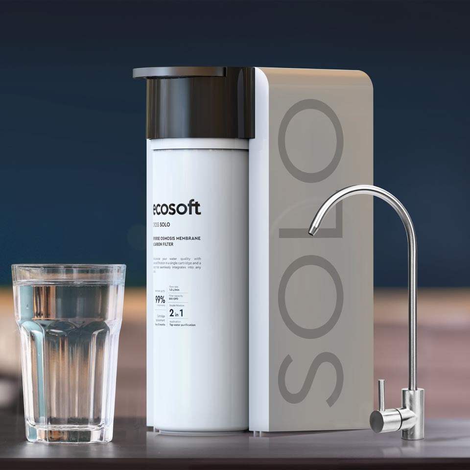Ecosoft CROSS Solo Ultra-Compact Reverse Osmosis Water Filtration System under sink installation