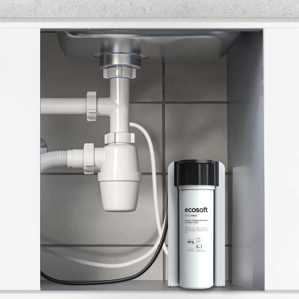 Ecosoft CROSS Solo ultra-compact reverse osmosis water filtration system under sink installation