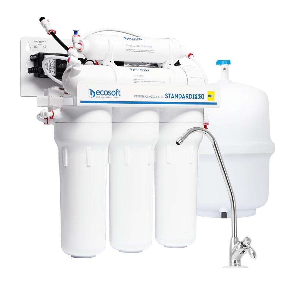 Ecosoft STANDARD PRO RO System with pump for advanced 5-stage water purification in low-pressure homes