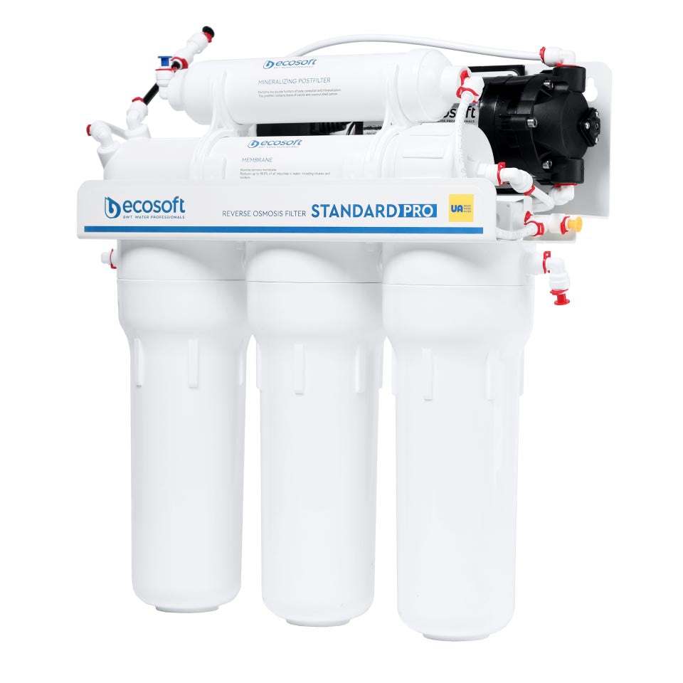 Ecosoft STANDARD PRO RO System with pump for advanced 5-stage water purification in low-pressure homes