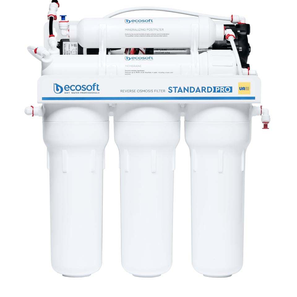 Ecosoft STANDARD PRO RO System with Pump under-sink water purifier with 5-stage filtration and booster pump