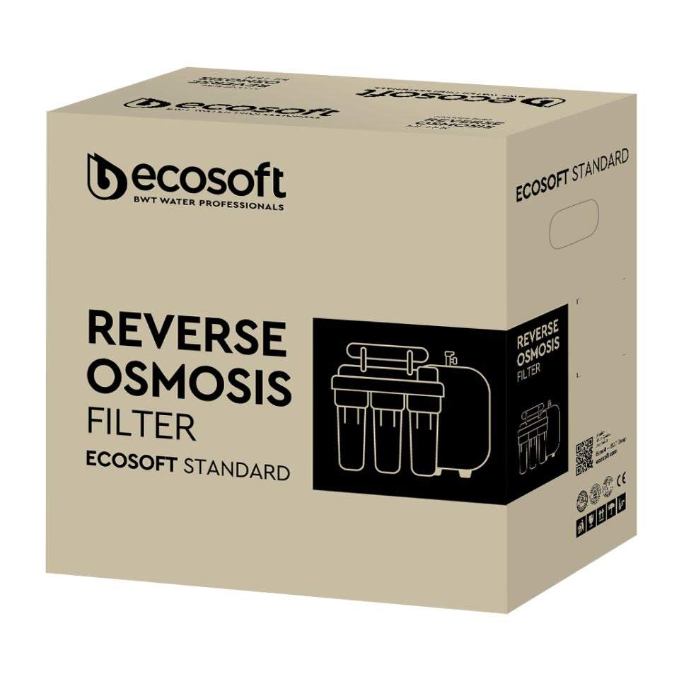 Ecosoft STANDARD PRO RO System with Pump under-sink water purifier with 5-stage filtration and built-in booster pump for low-pressure homes