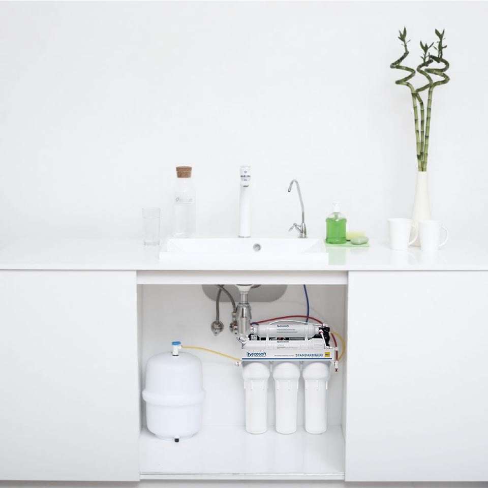 Ecosoft STANDARD PRO RO System with Pump water purifier unit with five-stage filtration and built-in booster pump for low-pressure homes